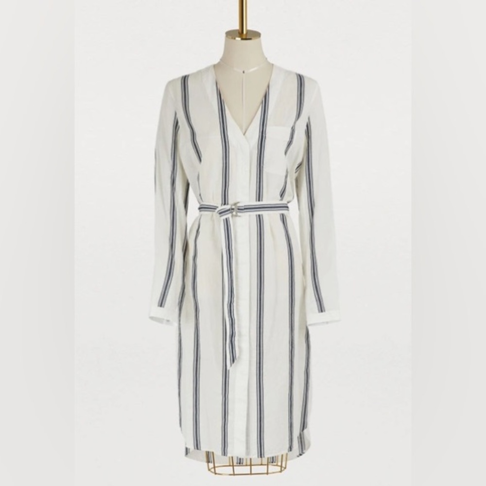 Rag & Bone Alyse Ivory & Navy Striped Linen Shirt Dress – Size XS